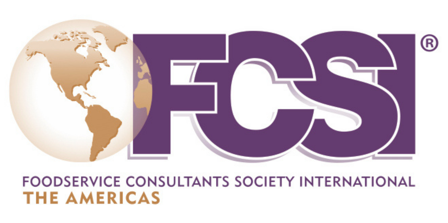 FCSI The Americas logo featuring a globe on the left and bold purple “FCSI” text; “Foodservice Consultants Society International The Americas” written below, designed by Alexis Moniello.