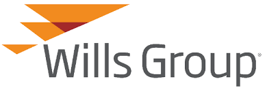 Wills Group logo featuring three overlapping orange and red geometric shapes above the company name in gray text, reflecting its expertise in Food & Beverage Management.