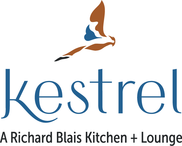 Logo for Kestrel featuring a stylized brown and blue bird in flight above the text 